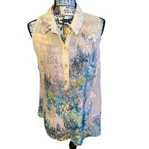 Sheer watercolor sleeveless blouse Susan Graver